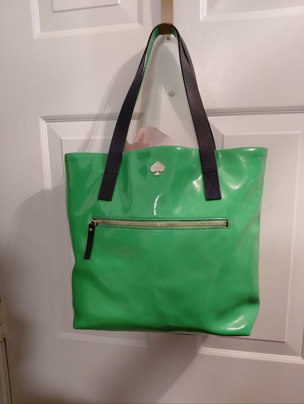 kate spade Green Patent Tote with Black Straps